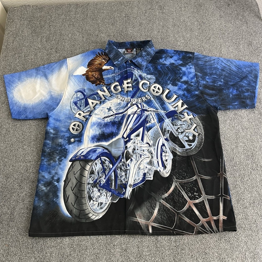 Vintage Orange county choppers button up shirt Men's size 2XL Blue Y2K